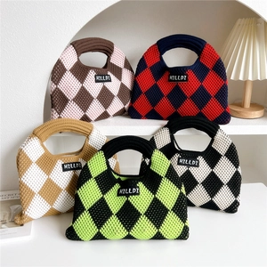 Knitted Handbag Checkered Argyle Pattern Dumpling Tote Bag Casual Small Handheld Pouch Fashion For Women