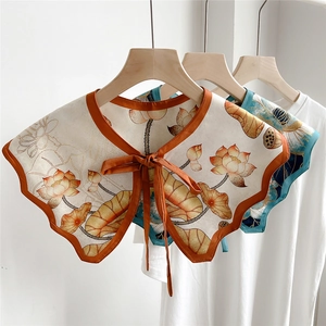 Vintage style floral print decorative shawl collar with ribbon tie for women