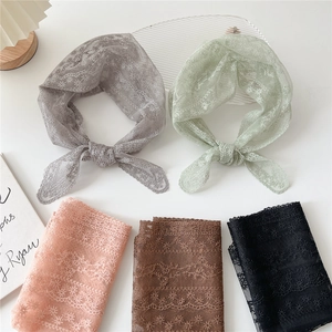 Foulard Triangle En Dentelle Broderie Florale Bandeau Cheveux Élégant Respirant Maille Ajourée Style Rétro Français Pour Femme