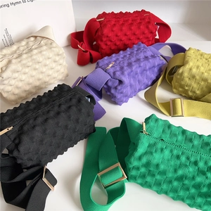 Colorful pineapple popcorn textured crossbody bags with wide straps and metal hardware