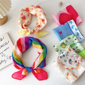 Chic floral cotton linen small square scarf set with colorful patterns for women