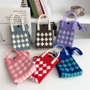Mini Strick Umhängetasche Argyle Karomuster Handtasche Handytasche Polyester Stoff Lässige Kleine Tragetasche Für Damen