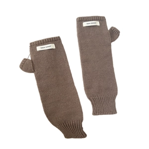 Thick knitted fingerless gloves in dark camel with ribbed cuffs and thumb hole for winter