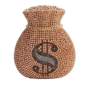Sparkling money pouch clutch bag with rose gold crystals and dollar sign detail