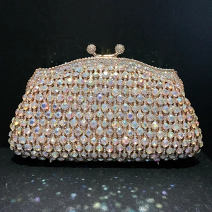 Women Evening Clutch Bag Metal Rhinestone Hollow Out Crystal Banquet Party Wedding Luxury Elegant Handbag With Chain