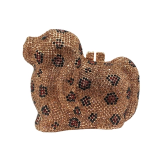 Pochette de soirée en forme de chiot entièrement sertie de strass multicolores