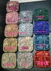 Detailed collection of crystal bow clutch bags in thirteen vibrant colors for gala parties