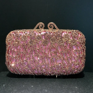 Elegant rose gold hollow clutch bag with luxury rhinestones for evening gala events