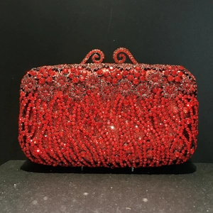 Elegant red rhinestone evening clutch bag with luxury metal clasp for formal banquets