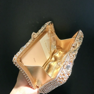 Pochette de soirée luxe en cristal doré avec chaîne, adaptée aux grands smartphones iPhone