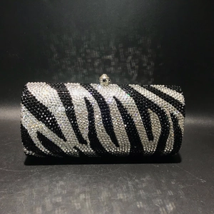 Sparkling zebra pattern rhinestone evening clutch bag with elegant metal clasp