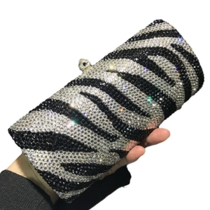 Sparkling zebra pattern crystal clutch bag for evening parties with rhinestones