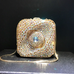 Pochette De Soirée Pour Femme Strass Cristal Boîte Métallique Luxe Mariage Sac À Main