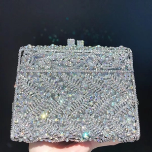 Trapezoid rhinestones evening clutch bag with leaf diamond pattern and metal clasp
