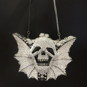 Rhinestone Evening Bag Metal Bat Skull Gothic Clutch Purse For Party Banquet Punk Luxury Sparkly Women Handbag