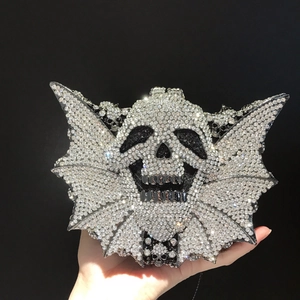 Sparkling silver rhinestone bat skull evening clutch bag with Gothic dark aesthetic design