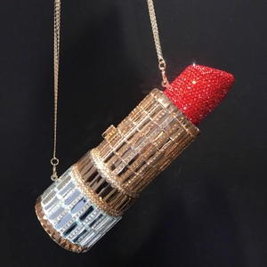 Sac De Soirée Forme Rouge À Lèvres Luxe Strass Cristal Pochette Main Métal Étincelant Nouveauté Fête Pour Femmes