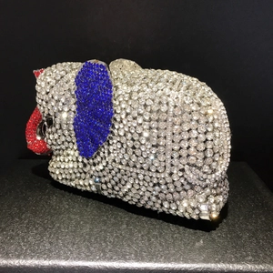 Elephant shaped sparkling rhinestone evening clutch bag with blue and red crystal accents