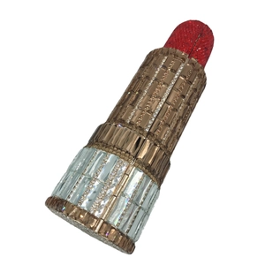 Pochette de soirée en cristal en forme de rouge à lèvres avec strass rouges et dorés