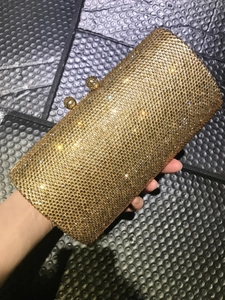 Elegant gold rhinestones evening clutch bag with double ball clasp for formal dinner party