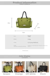 Détail du sac cabas en tissu Oxford avec poignées rayées et bandoulière réglable