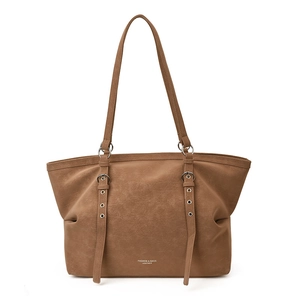 Sac cabas vintage en cuir marron avec boucles réglables et grand compartiment