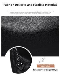 Detail of waterproof lychee grain leather texture and black heart hardware on handbag