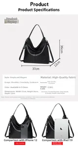 Detailed view of black lychee texture tote bag dimensions and large capacity storage