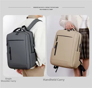 Detail of waterproof business backpack showing shoulder carry and hand-held styles