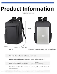Waterproof business backpack size 43x30x18cm compared to a 14-inch laptop