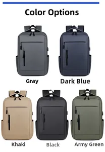 Multiple color options for business backpack including grey, blue, khaki, black, and green