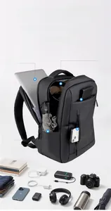 Detail view of large capacity waterproof business backpack with 15.6 inch laptop compartment