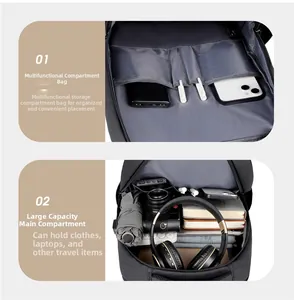 Internal view of waterproof business backpack showing organized compartments and large capacity