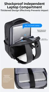 Detail view of the shockproof laptop compartment for 15.6 inch laptops in black backpack