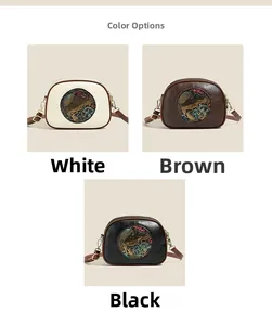 Three color variants of vintage dome crossbody bags in white, coffee, and black tones