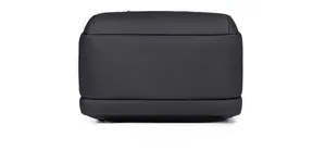 Detailed view of the flat bottom design on a black waterproof business backpack