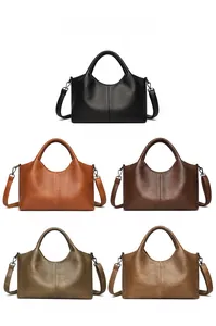 Vertical display showing color options for the leather tote bag in five stylish shades