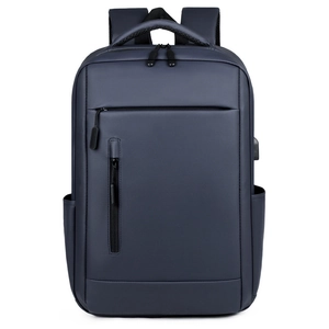 Water-resistant navy blue business laptop backpack with USB charging port and multi-layers