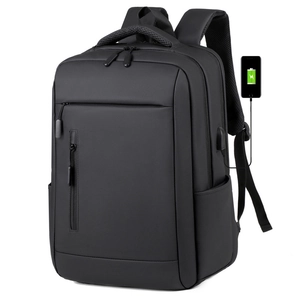 Waterproof business laptop backpack with USB charging port and large capacity in black