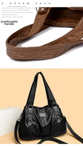 Detail of wide comfortable handle and spacious vintage tote bag with zip pockets