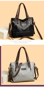Detail of lychee pattern PU leather tote with contrast stitching and adjustable straps