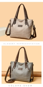 Detail view of large tote bags in apricot and grey showing pebbled faux leather texture