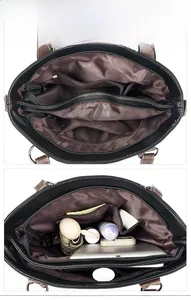 Detail view of large tote bag interior showing compartments and storage capacity