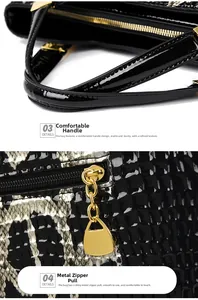 Close-up of snake skin pattern texture and premium golden zipper hardware on handbag