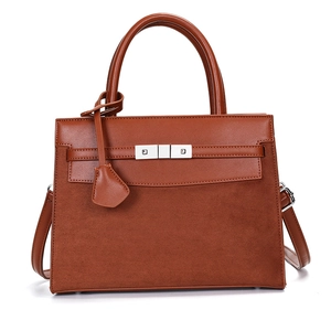 Women Patchwork PU Leather Suede Handbag Large Capacity Shoulder Bag Silver Lock Hardware Adjustable Strap Fashion