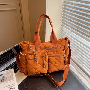 Quilted Tote Bag Large Capacity Nylon Crossbody Shoulder Handbag Multiple Pockets Lightweight Casual Commuter For Women