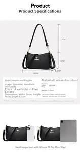 Tabella taglie borsa da donna 26cm con confronto dimensioni smartphone e tablet