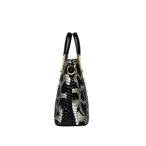 Retro faux snake skin pattern handbag for women with shiny patent leather finish and gold metal