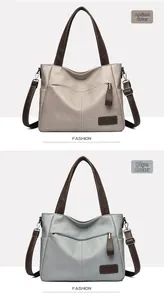 Detailansicht großer Leder-Shopper in Apricot und Blau mit verstellbaren Schultergurten