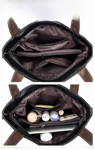 Detailansicht der großen Innenkapazität mit praktischen Fächern für den Shopper Bag